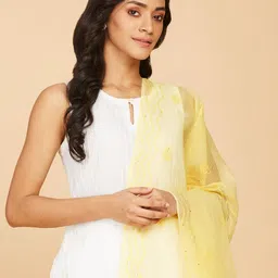 Fabindia Floral Chikankari Embroidered Cotton Silk Dupatta image 5