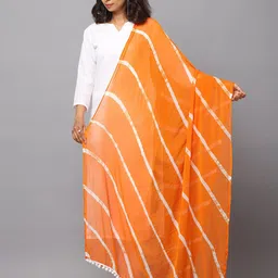 HELLA FASHIONS Striped Leheriya Chiffon Dupatta image 2