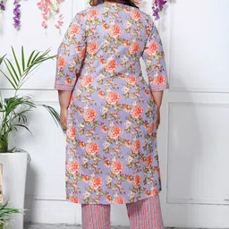 KALINI Floral Printed Round Neck Sequinned Pure Cotton Kurta with Trousers & With Dupatta image 5