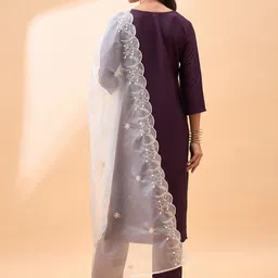all about you Embroidered Regular Thread Work Straight Kurta with Trouser & Dupatta image 3