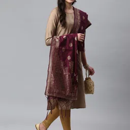 Lilots Violet & Gold-Toned Ethnic Motifs Woven Design Dupatta image 4