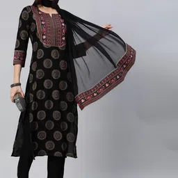gosriki KALINI Ethnic Motifs Printed Regular Gotta Patti Kurta With Trousers & Dupatta image 5