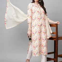KALINI Women Beige Kurta with Trousers & Dupatta-image-78