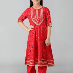 misbis Girls Ethnic Motifs Printed Gotta Patti Kurta with Palazzos & Dupatta-image-94
