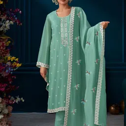 Indo Era Ethnic Motifs Embroidered Straight Kurta With Trouser & Dupatta-image-83