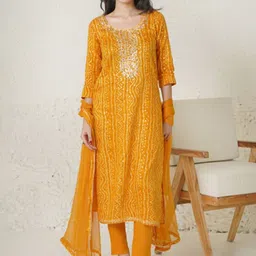 KALINI Bandhani Printed Thread Work Kurta with Trousers & With Dupatta-picture-34