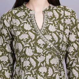 KALINI Women Floral Printed Regular Mirror Work Pure Cotton Kurta with Trousers & With Dupatta image 2