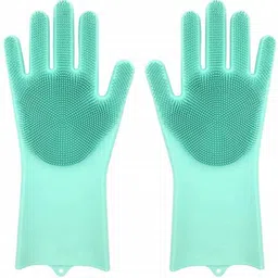benison india shopping Silicone Dish Washing Gloves, Silicon Cleaning Gloves, Silicon Hand Gloves for Kitchen Dishwashing and Pet Grooming, Great for Washing Dish, Kitchen, Car, Bathroom Wet and Dry Glove Set image 3