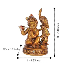 artarium Baby Krishna With Peacock Brown Resin Idols image 2