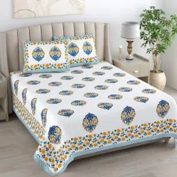 bombay spreads Yellow Floral 180 TC Cotton King Size Bedsheet With 2 Pillow Cover-picture-12