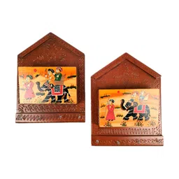 apka mart Brown & Yellow 2Pieces Printed Wooden Key Holder with Small Letter Rack image 2