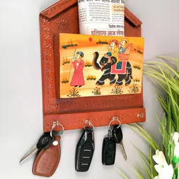 apka mart Brown & Yellow 2Pieces Printed Wooden Key Holder with Small Letter Rack image 4
