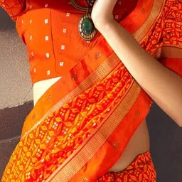 Anouk Orange & Gold-Toned Ethnic Motifs Printed Beads & Stones Bagru Saree image 4