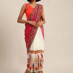 KALINI Bandhani Printed Embroidered Half and Half Bandhani Saree image 1