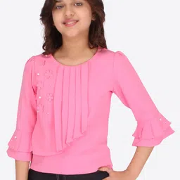 CUTECUMBER Girls Pink Embellished Georgette Top-picture-40