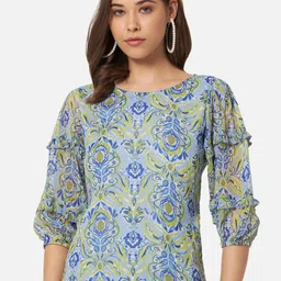 ALL WAYS YOU Ethnic Motifs Printed Puff Sleeves Ruffles Detailed Regular Top-image-68