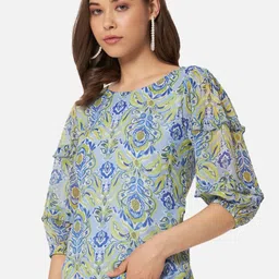 ALL WAYS YOU Ethnic Motifs Printed Puff Sleeves Ruffles Detailed Regular Top image 2