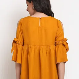 La Zoire Mustard Yellow Geometric Embroidered Georgette Top image 5
