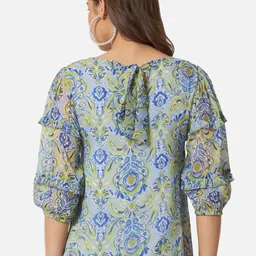 ALL WAYS YOU Ethnic Motifs Printed Puff Sleeves Ruffles Detailed Regular Top image 5