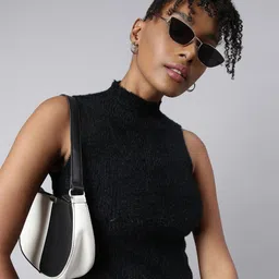 SHOWOFF High Neck Faux Fur Trim Fitted Top-image-76