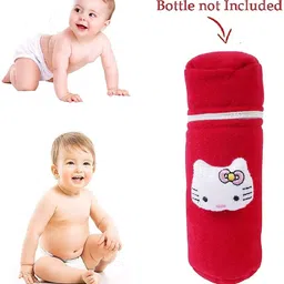 mw prints Soft Plush Stretchable Baby Feeding Bottle Cover Easy to Hold Strap and Zip | Suitable for 130 ML-250 ML Feeding Bottle-Dark Pink-Dark Red image 5