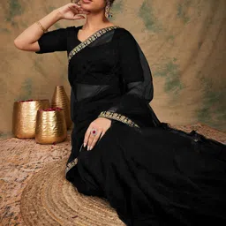 swara fashion Solid/Plain Bollywood Net Saree image 3