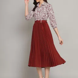 zwerlon Women A-line Maroon Midi/Calf Length Dress image 3