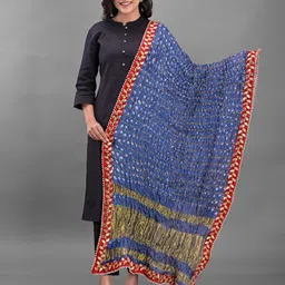 Apratim Grey & Red Dyed Art Silk Bandhani Dupatta with Gotta Patti-image-11