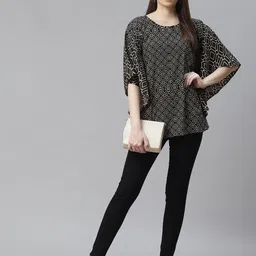 Cottinfab Black & Beige Geometric Bohemian Crepe Kaftan Top image 5