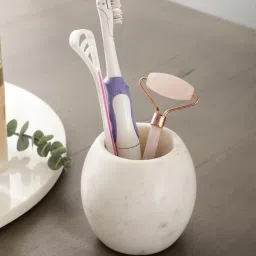 nikkispride White Marble Toothbrush Holder with Sleek Design image 1