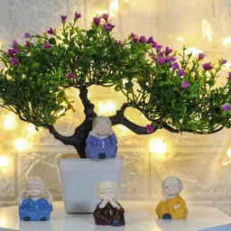 sanol - Artificial green leaves, purple flower pot home decor items . Green, Purple Rose Artificial Flower-picture-27