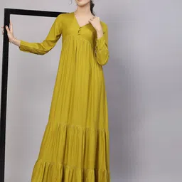 aayu Women Layered Light Green Maxi/Full Length Dress image 4