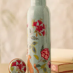 JAYPORE Blue & Pink Copper Floral Printed Water Bottle-image-31