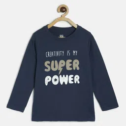 MINI KLUB Boys Navy Blue Typography Drop-Shoulder Sleeves Organic Cotton T-shirt image 1