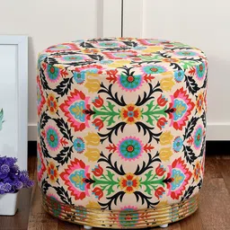 RIANCE CREATIONS Cream Colored & Pink Floral Printed Ottoman-picture-37
