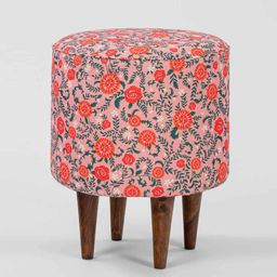 Chumbak Pink & Blue Printed Round Ottoman-picture-48