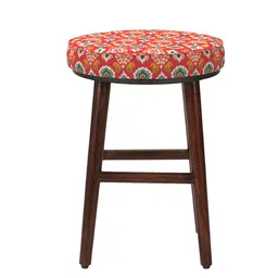 Chumbak English Cafe Red & Green Printed Round Ottoman image 5