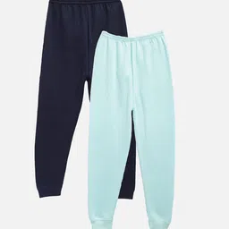 Kanvin Boys Pack Of 2 Turquoise Blue & Navy Blue Solid Thermal Bottoms image 1