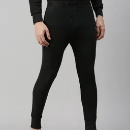 Lux Cottswool Men Black & Brown Pack Of 2 Solid Cotton  Thermal Bottoms image 3