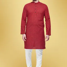 SHIWAM ETHNIX Geometric Block Printed Mandarin Collar Cotton Straight Kurta image 1