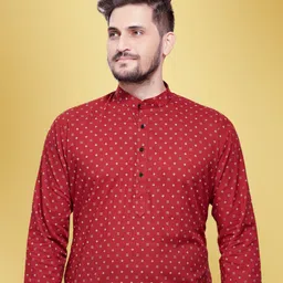 SHIWAM ETHNIX Geometric Block Printed Mandarin Collar Cotton Straight Kurta image 2
