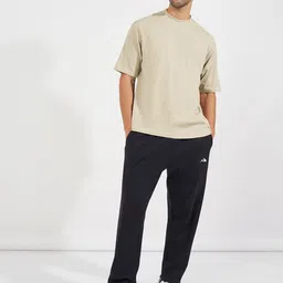 Styli Beige Mock Neck Drop-Shoulder Sleeves Oversized Cotton T-shirt image 3