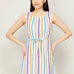 CODE by Lifestyle Women White & Blue Striped A-Line Pure Cotton Dress-picture-36