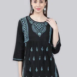 Seva Chikan Paisley Chikankari Embroidered Pure Cotton A-Line Kurti-picture-21
