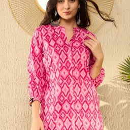 KALINI Geometric Print Mandarin Collar Cotton Top-picture-16