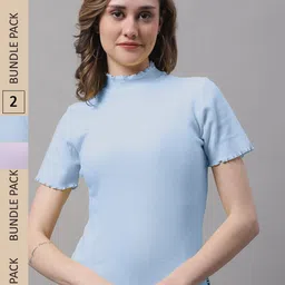 FBAR Pack of 2 High Neck Rib Cotton Tops-picture-26