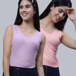 FBAR Pack Of 2 Scoop Neck Sleeveless Ribbed Cotton Crop Tops-picture-32