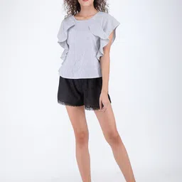 Streaks & Crosses Striped Flutter Sleeves Ruffled Cotton Top-picture-11