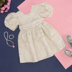 Pantaloons Junior Girls Self Design Puff Sleeve Cotton Dress-picture-27