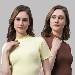 FBAR Pack Of 2 High Neck Short Sleeves Bio-Wash Pure Cotton Top-picture-14